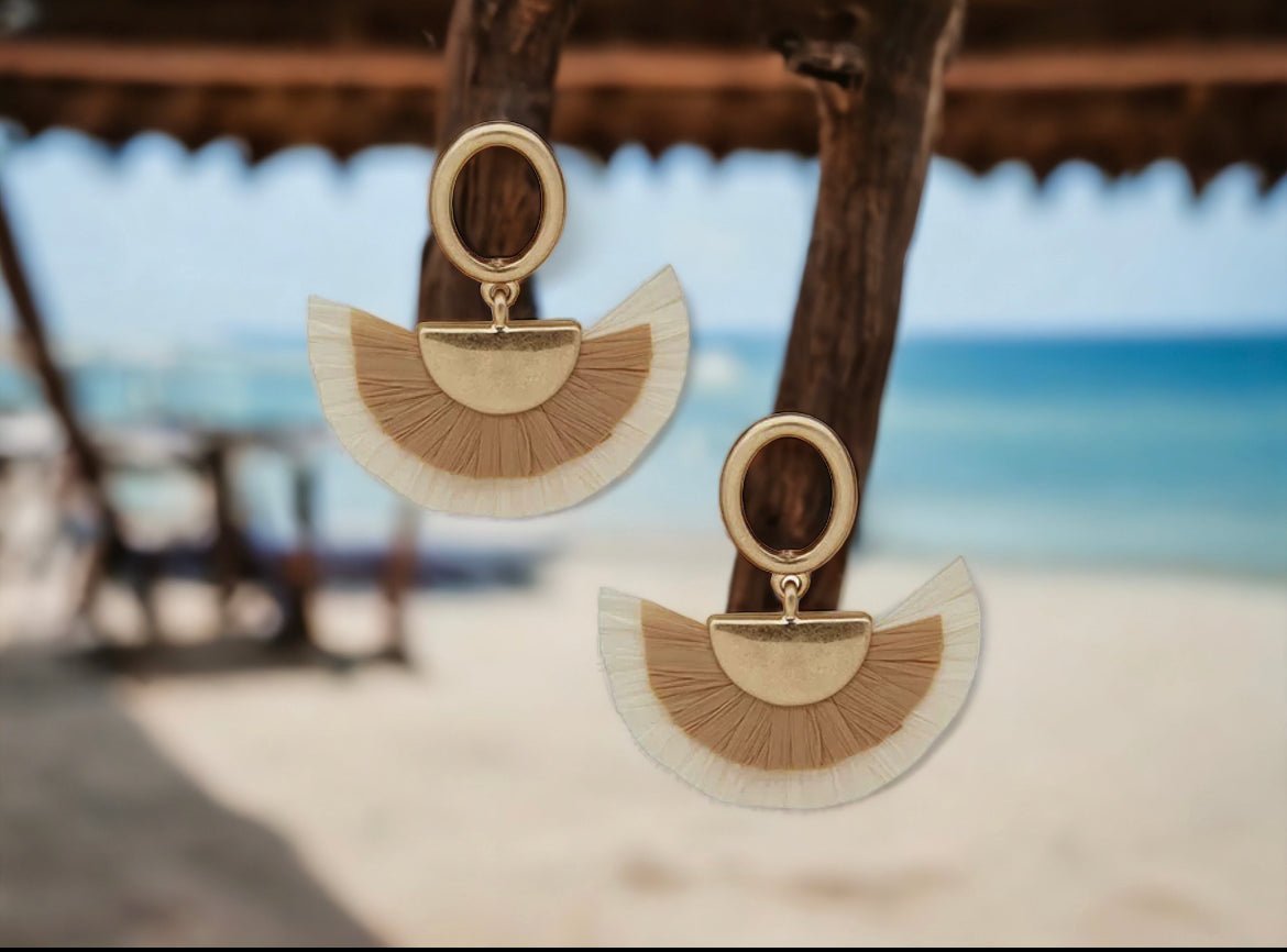 Rafffia Fan Double Drop Earrings - Reed House of Jewels