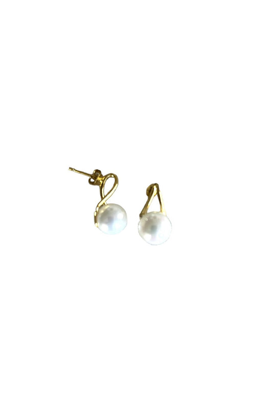 Gold Tone over Sterling Silver and Pearl Stud Earrings - Reed House of Jewels