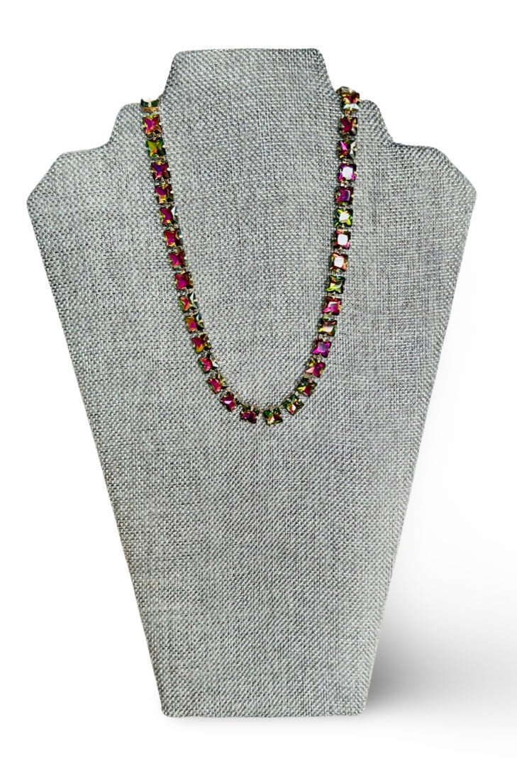 Multi - Colored Stone Gold Tone Collar Necklace - Reed House of Jewels