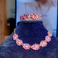 Gold Tone Pink Blossom Necklace and Bracelet Set - Reed House of Jewels