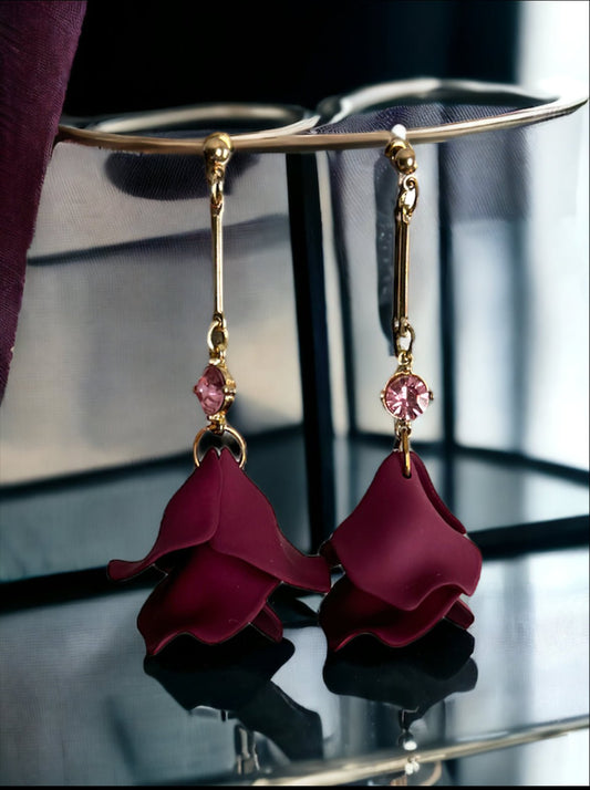 Wine Drop Petal Long Earrings - Reed House of Jewels