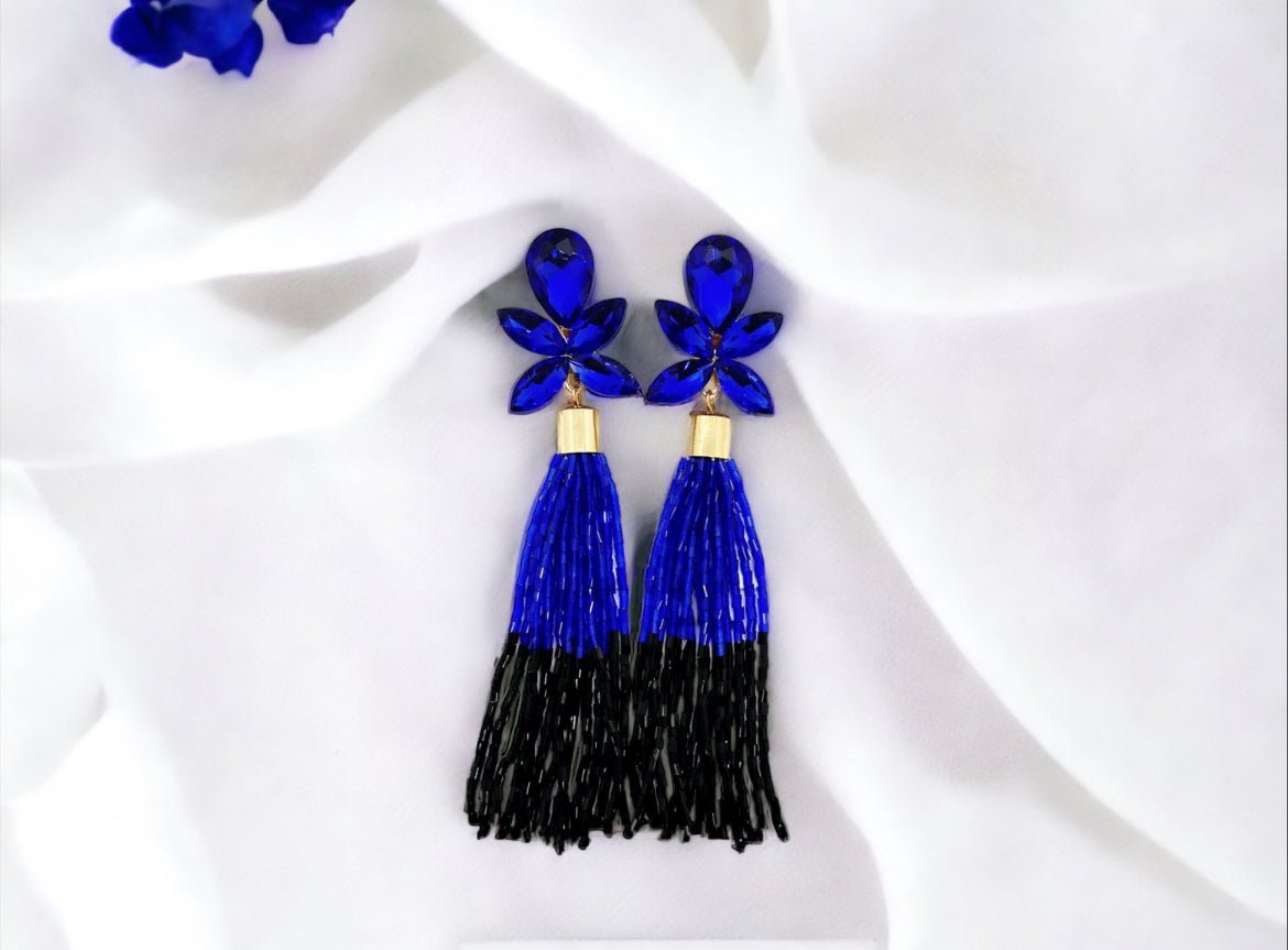 Judy Tassel Clip Earrings - Blue - Reed House of Jewels