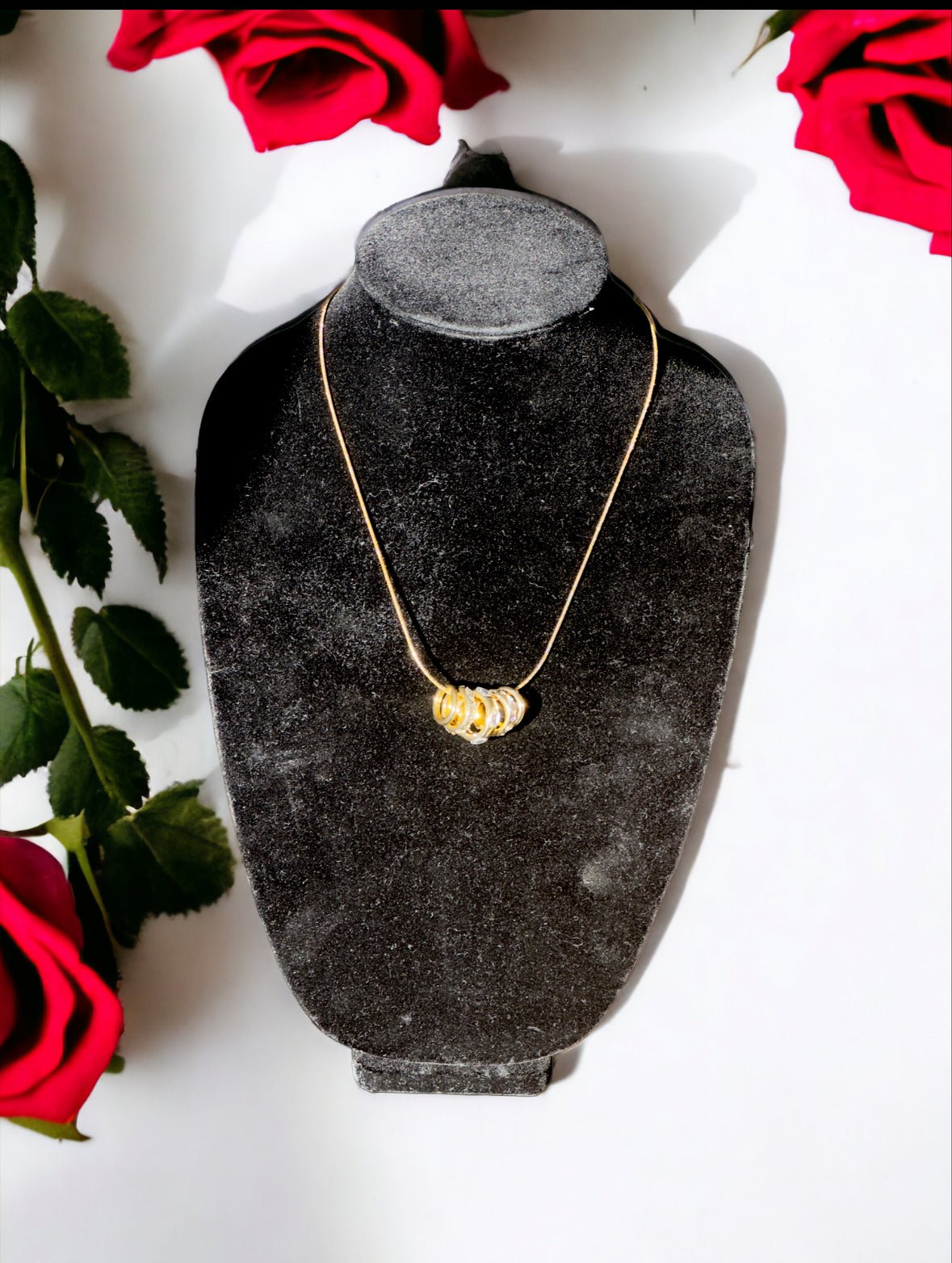 5 Ring Gold and Crystal Pendant Necklace - Reed House of Jewels