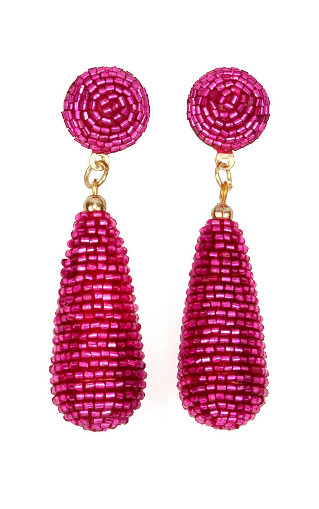 Gold Tone Pink Beaded Teardrop Earrings - Reed House of Jewels