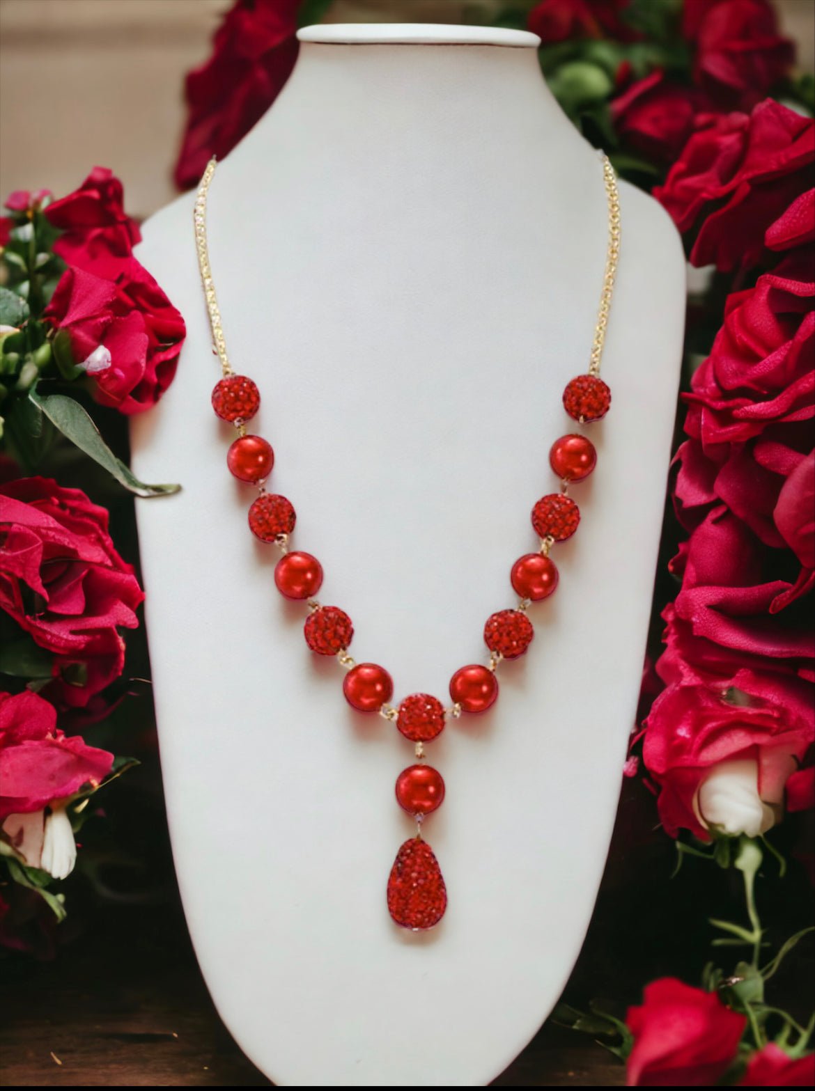 Red 17 Inch Cable Y Lariat Necklace - Reed House of Jewels