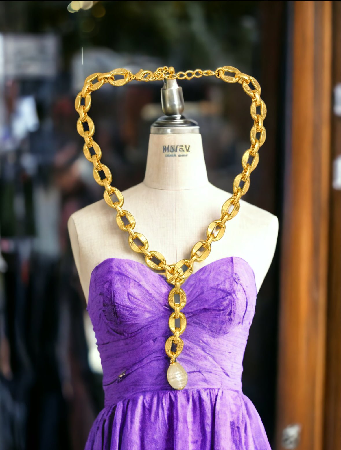 Freshwater Pearl Bold Link Necklace - Gold - Reed House of Jewels