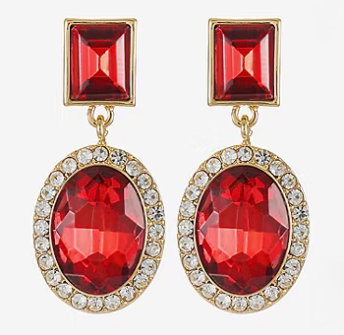 Red Halo Crystal Square and Oval Dangle Earrings - Reed House of Jewels