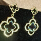 Gold Tone Black Clover Dangle Earrings