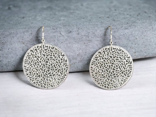 Silver Tone Filigree Disk Earrings - Reed House of Jewels