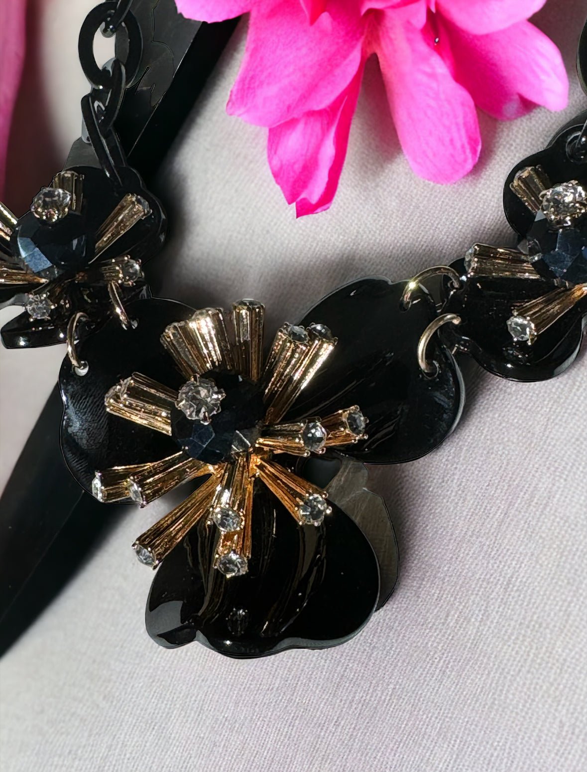 Black Resin and Gold Tone Necklace - Reed House of Jewels