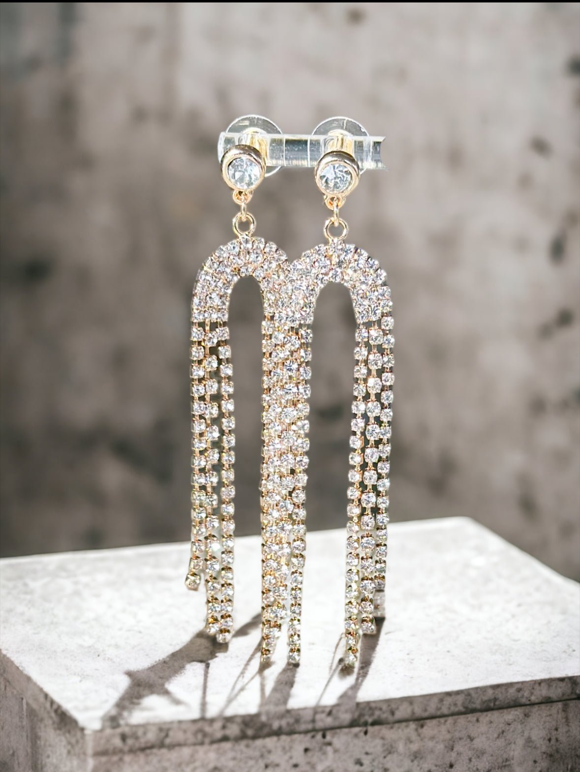 Gold Tone with Crystal Stone Fringe Drops Post Earrings - Reed House of Jewels