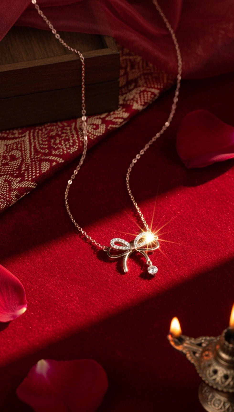 Silver Tone Bow Fixed Pendant Necklace - Reed House of Jewels
