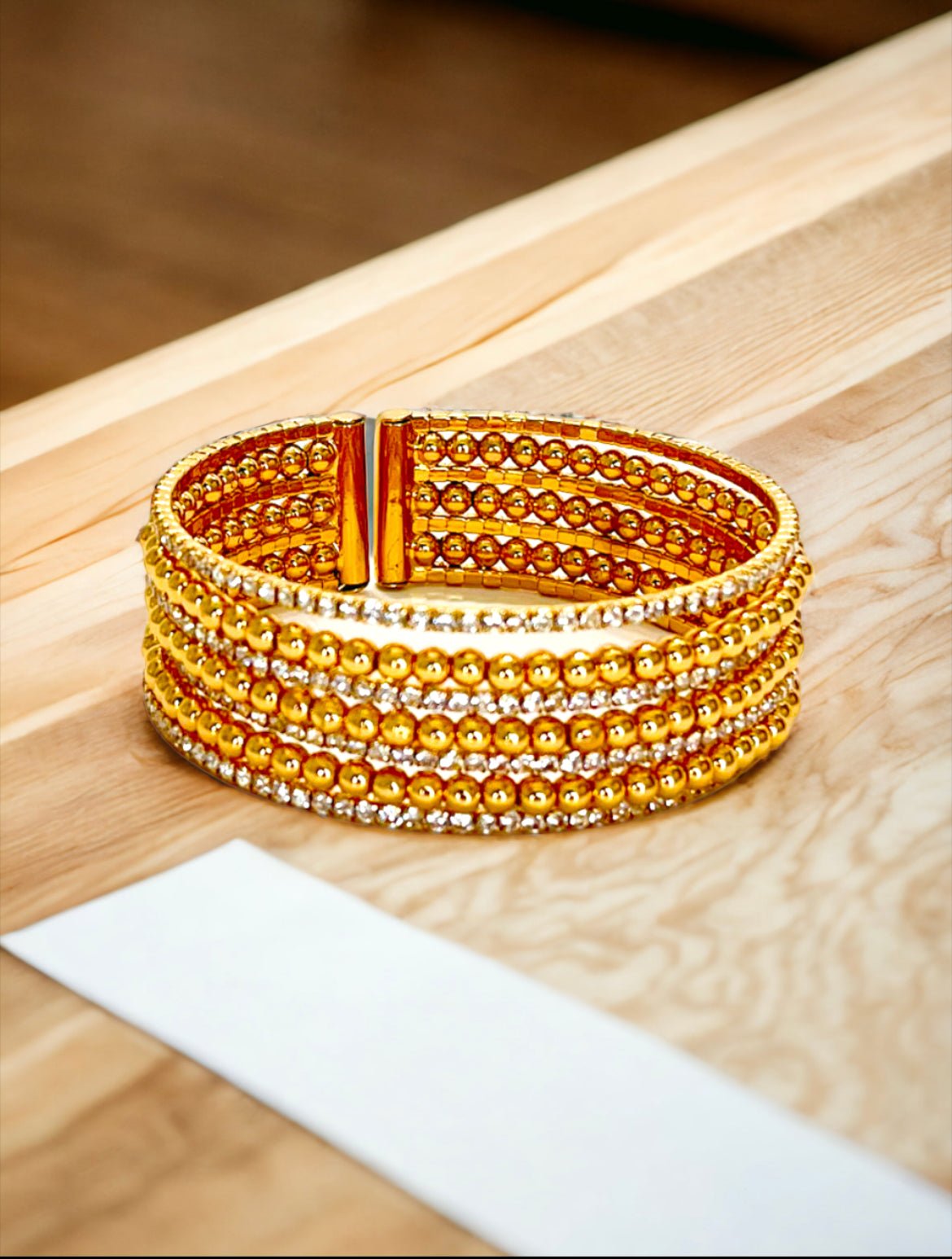 Gold Tone and Crystal 8" Expandable Bracelet - Reed House of Jewels