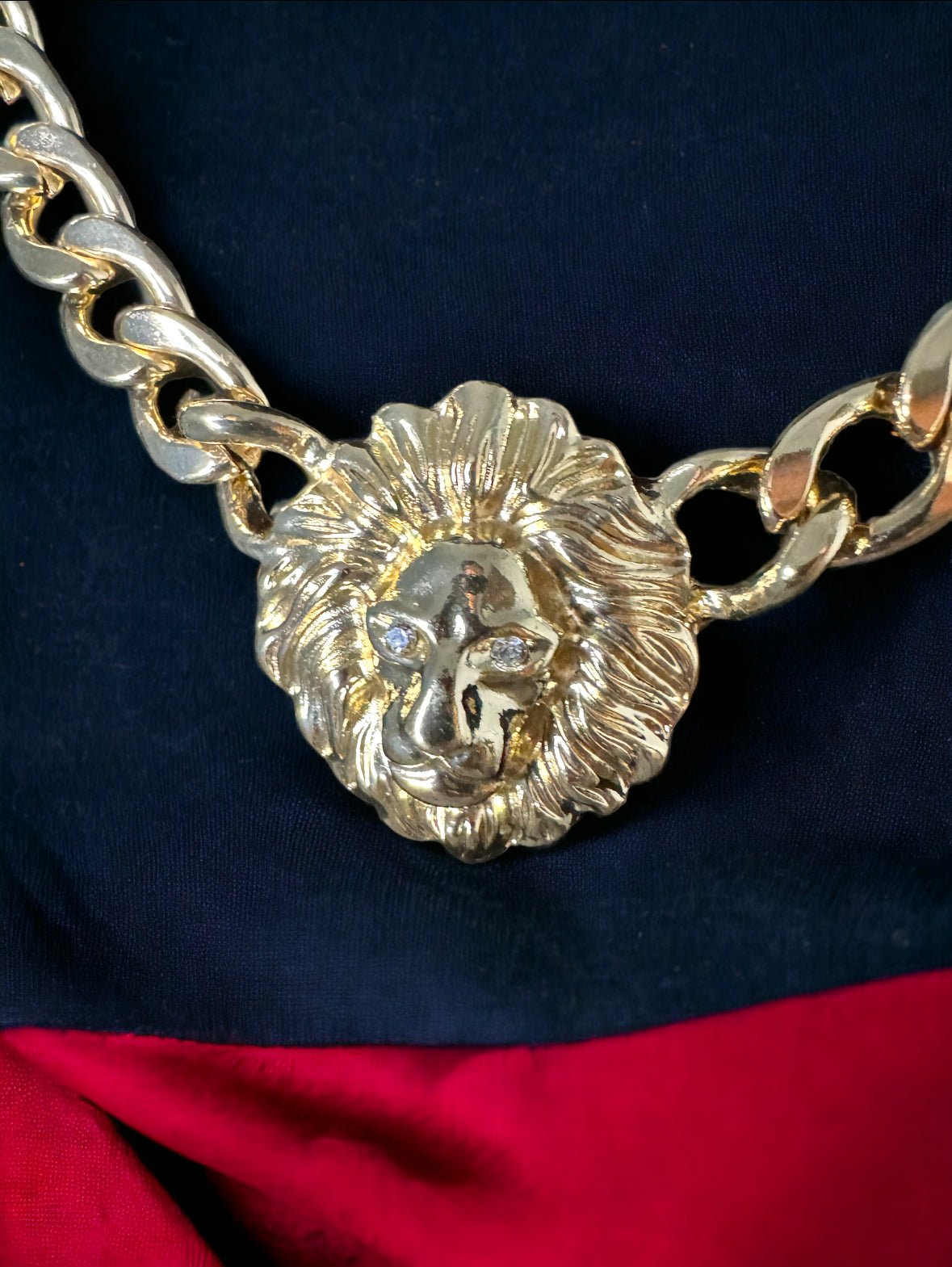 3 Lion Head Cuban curb chain link statement necklace - Reed House of Jewels