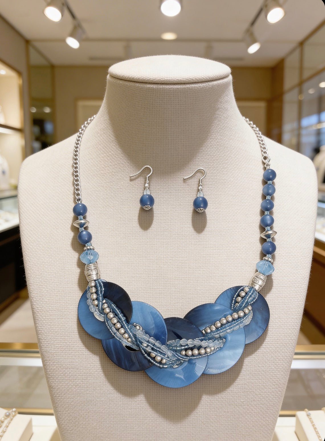 Blue Shell Disc Beaded Collar Necklace - Reed House of Jewels