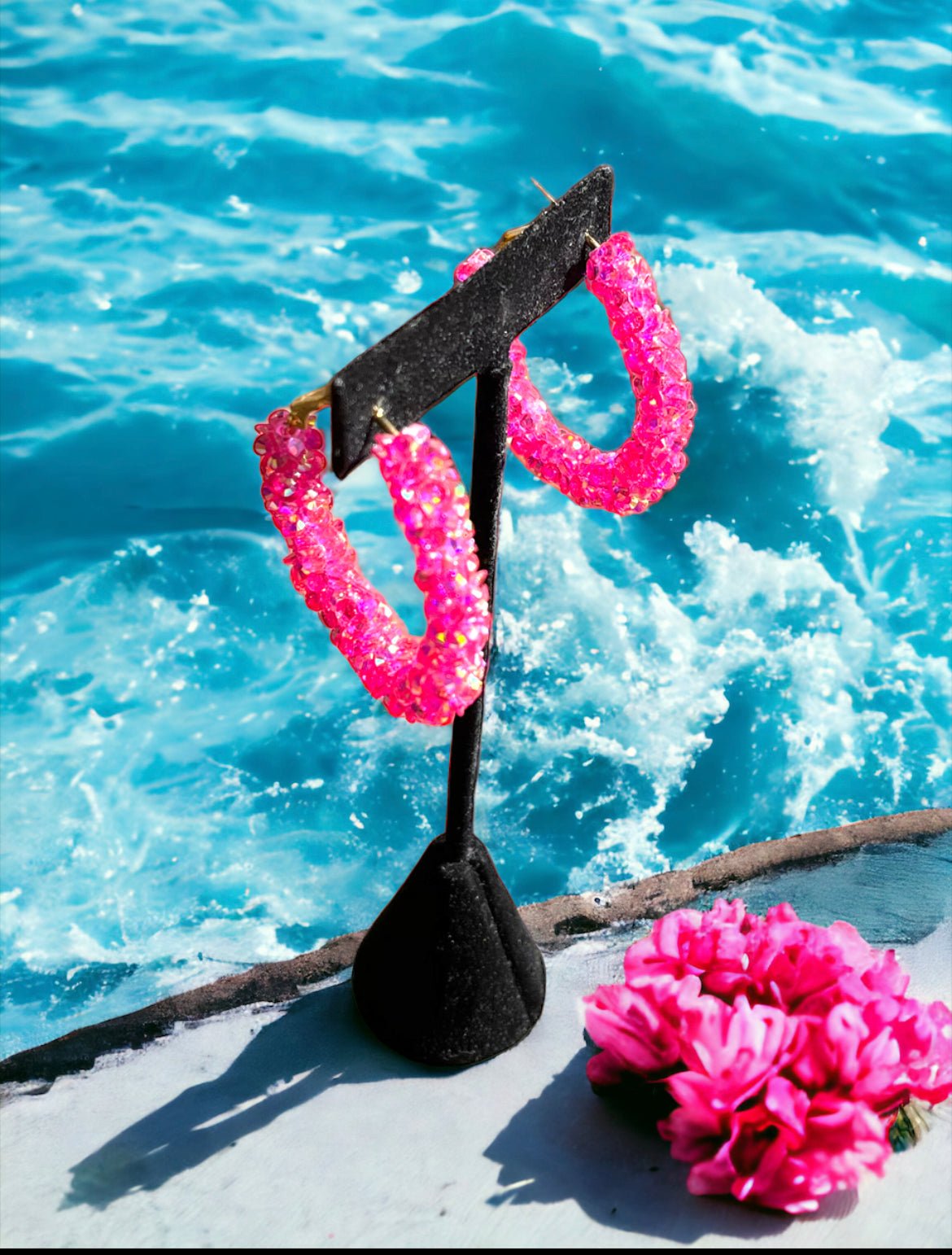 Hot Pink Beaded Hoops - Reed House of Jewels