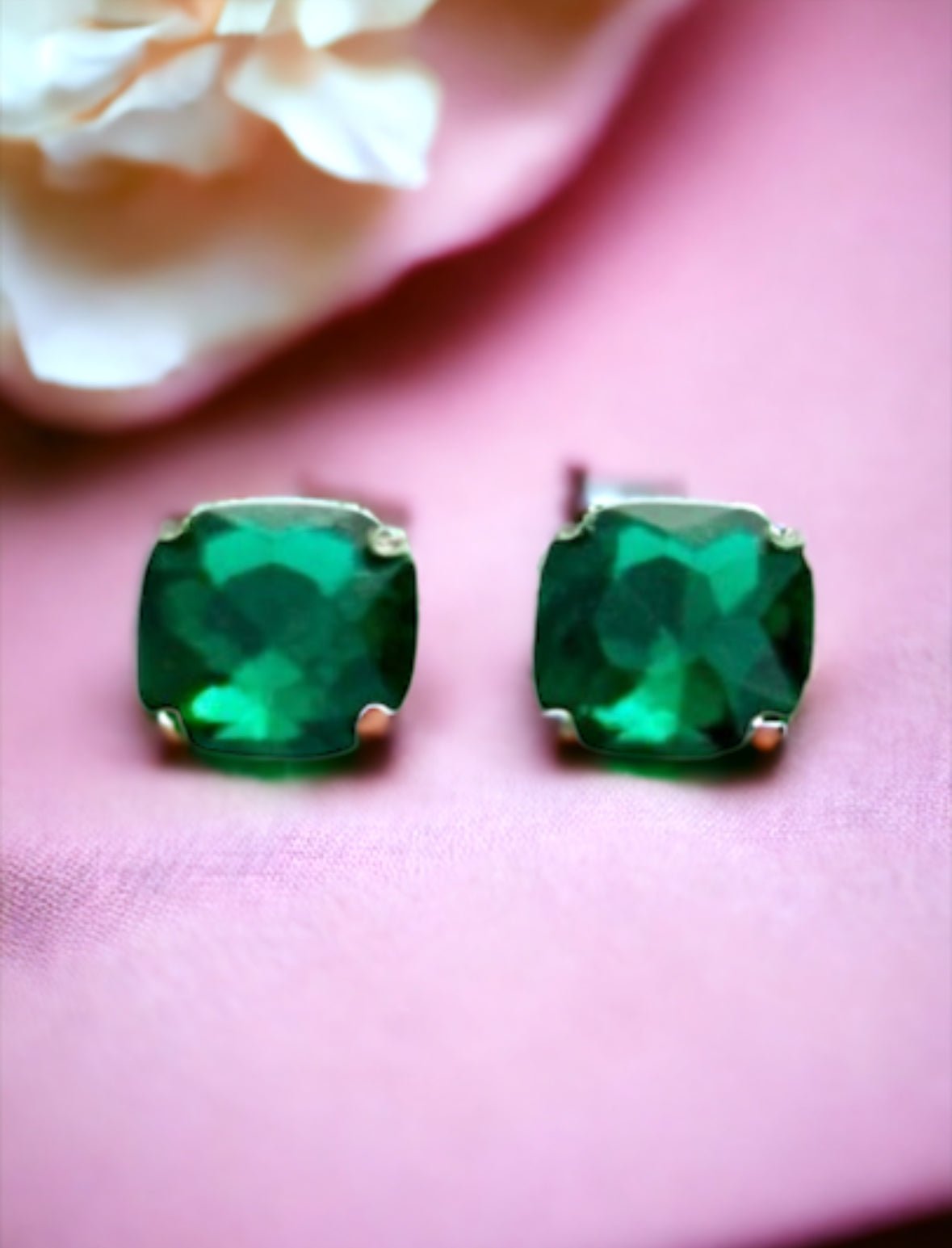 Large Emerald Crystal Square Stud Earrings - Reed House of Jewels