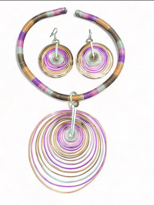 Multicolored (Mulberry) Large Disc Statement Necklace Set - Reed House of Jewels