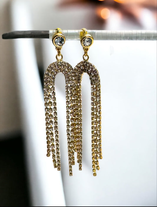 Gold Tone with Crystal Stone Fringe Drops Post Earrings - Reed House of Jewels