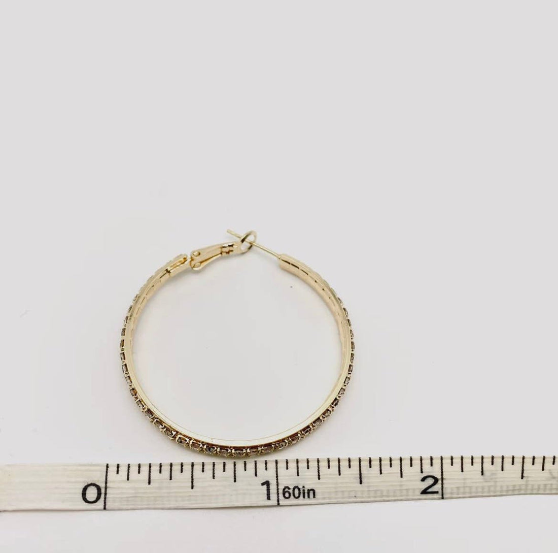 Rhinestone Medium Hoop Earrings - Gold - Reed House of Jewels