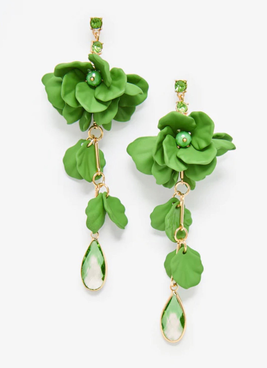 Green Floral Crystal Drop Earrings - Reed House of Jewels