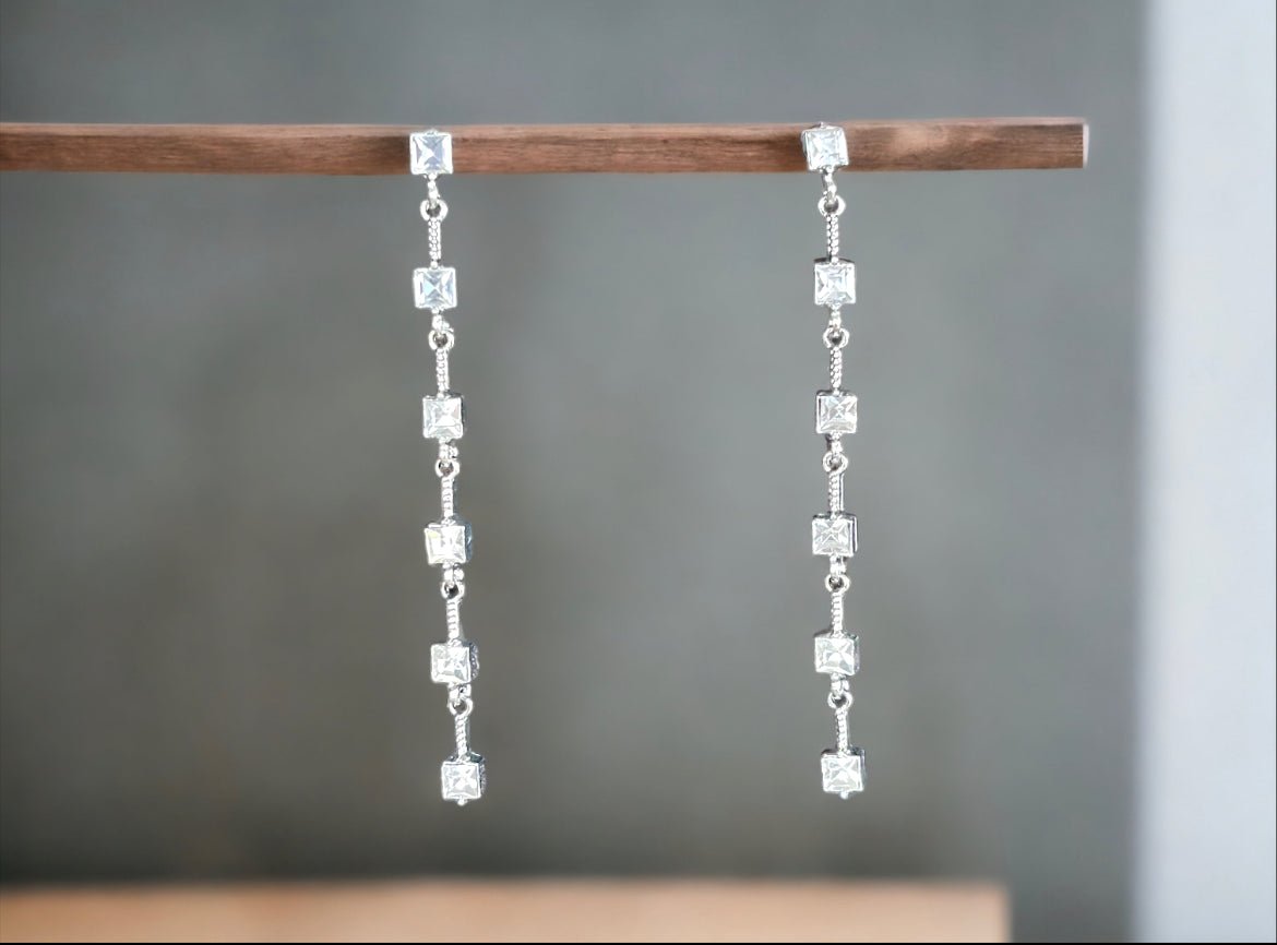 Silver Tone and Cubic Zirconia Dangle Earrings - Reed House of Jewels