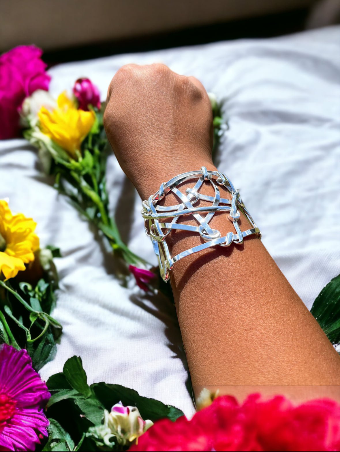 Silver Plated Wide Scribble Cuff Bracelet - Reed House of Jewels