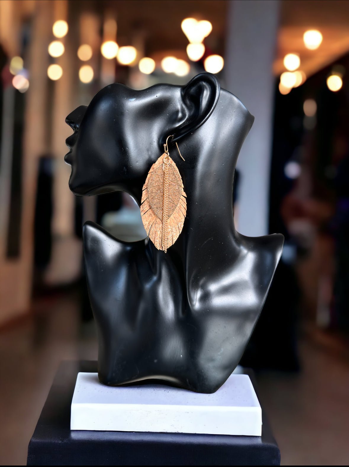 Natural Leaf Cork and Gold Tone Drop Earrings - Reed House of Jewels