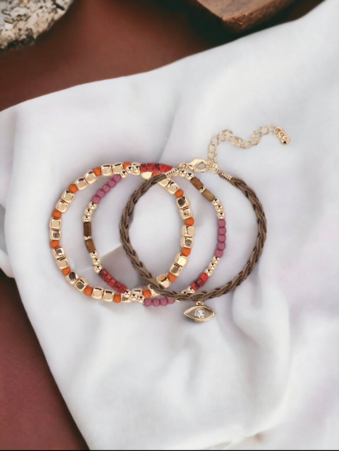 Gold Tone 3 - pc. 7.5 Inch Evil Eye Bracelet Set - Reed House of Jewels