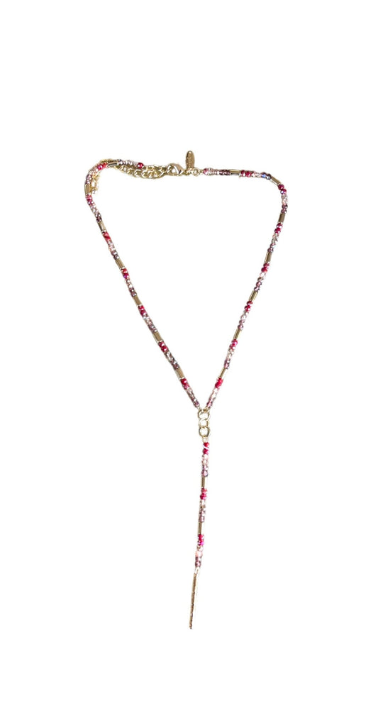 Gold - Tone and Red Mixed Bead Lariat Necklace - Reed House of Jewels