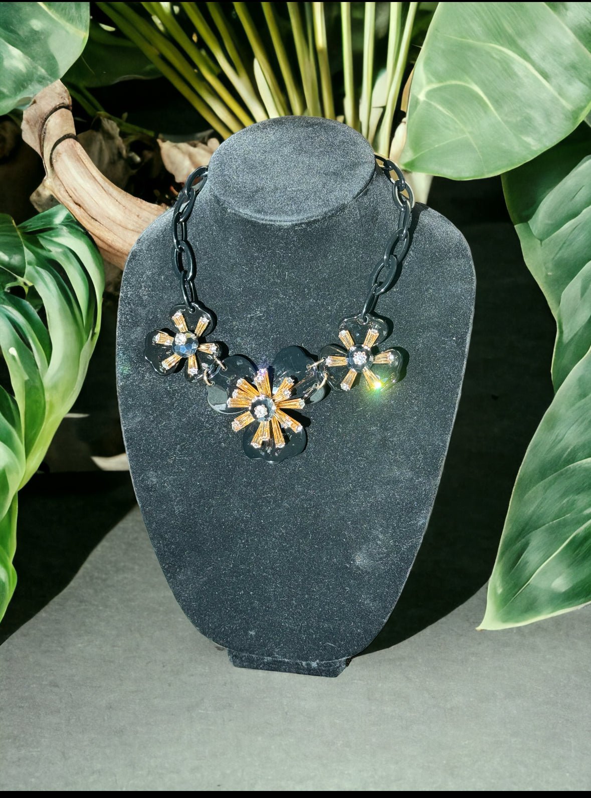 Black Resin and Gold Tone Necklace - Reed House of Jewels