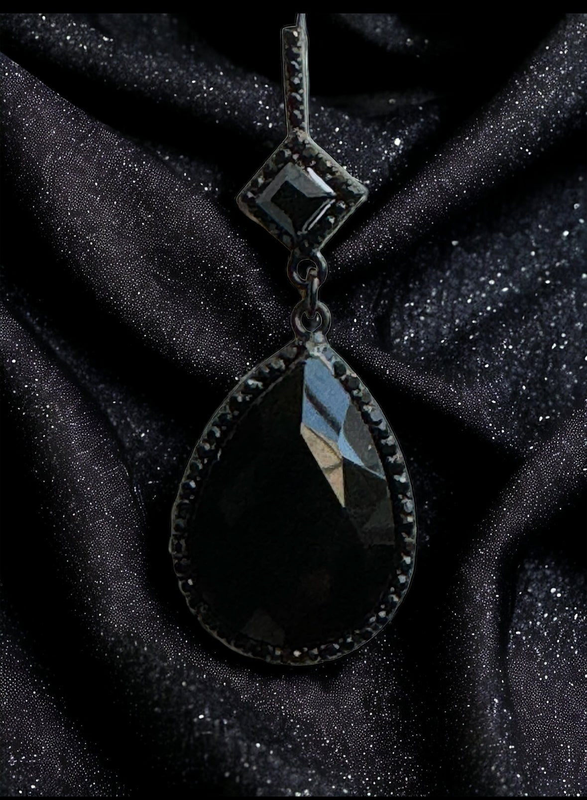 Jet Black Small Square with Teardrop Drop Earrings - Reed House of Jewels
