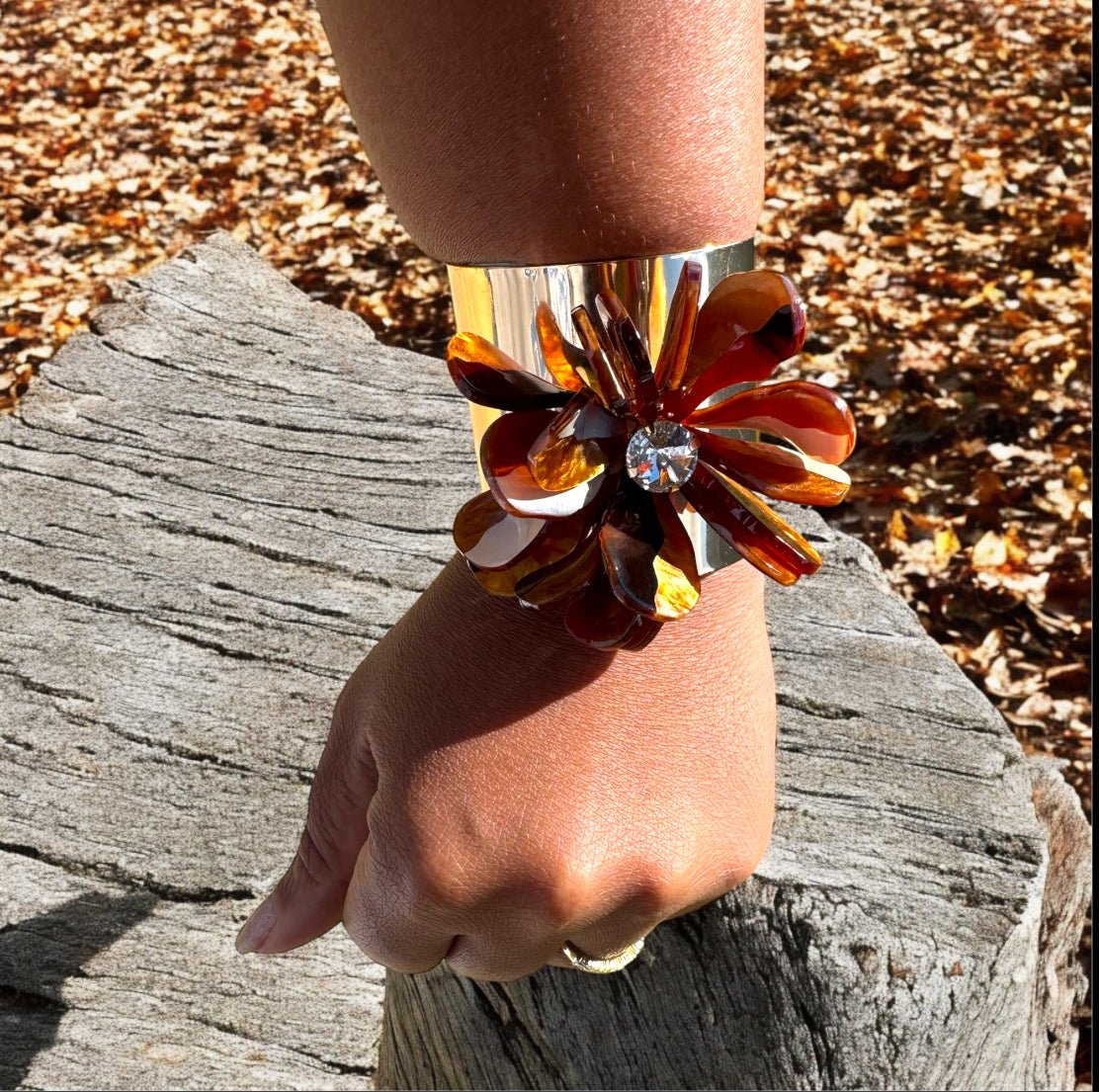 Brown Flower Cuff Bracelet - Reed House of Jewels