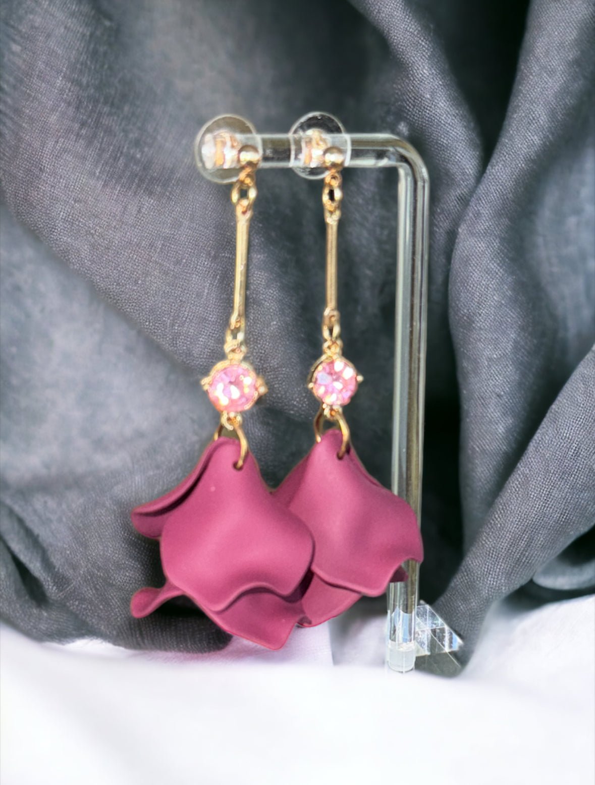 Wine Drop Petal Long Earrings - Reed House of Jewels