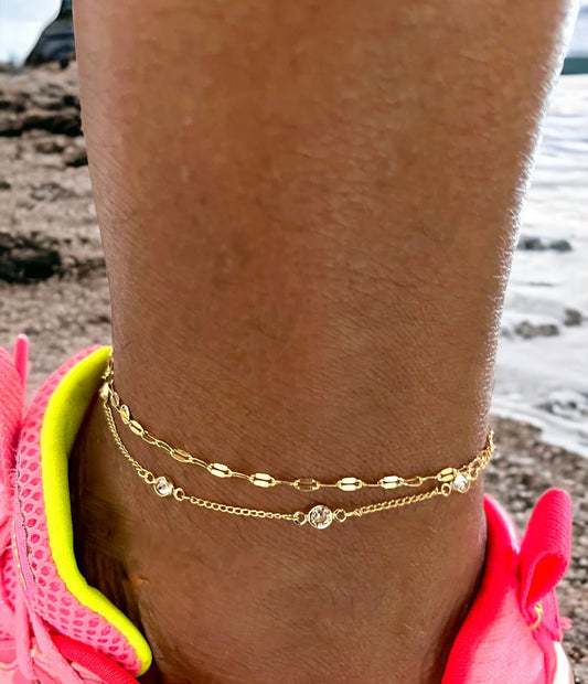 Cubic Zirconia 18K Gold-Plated Anklet