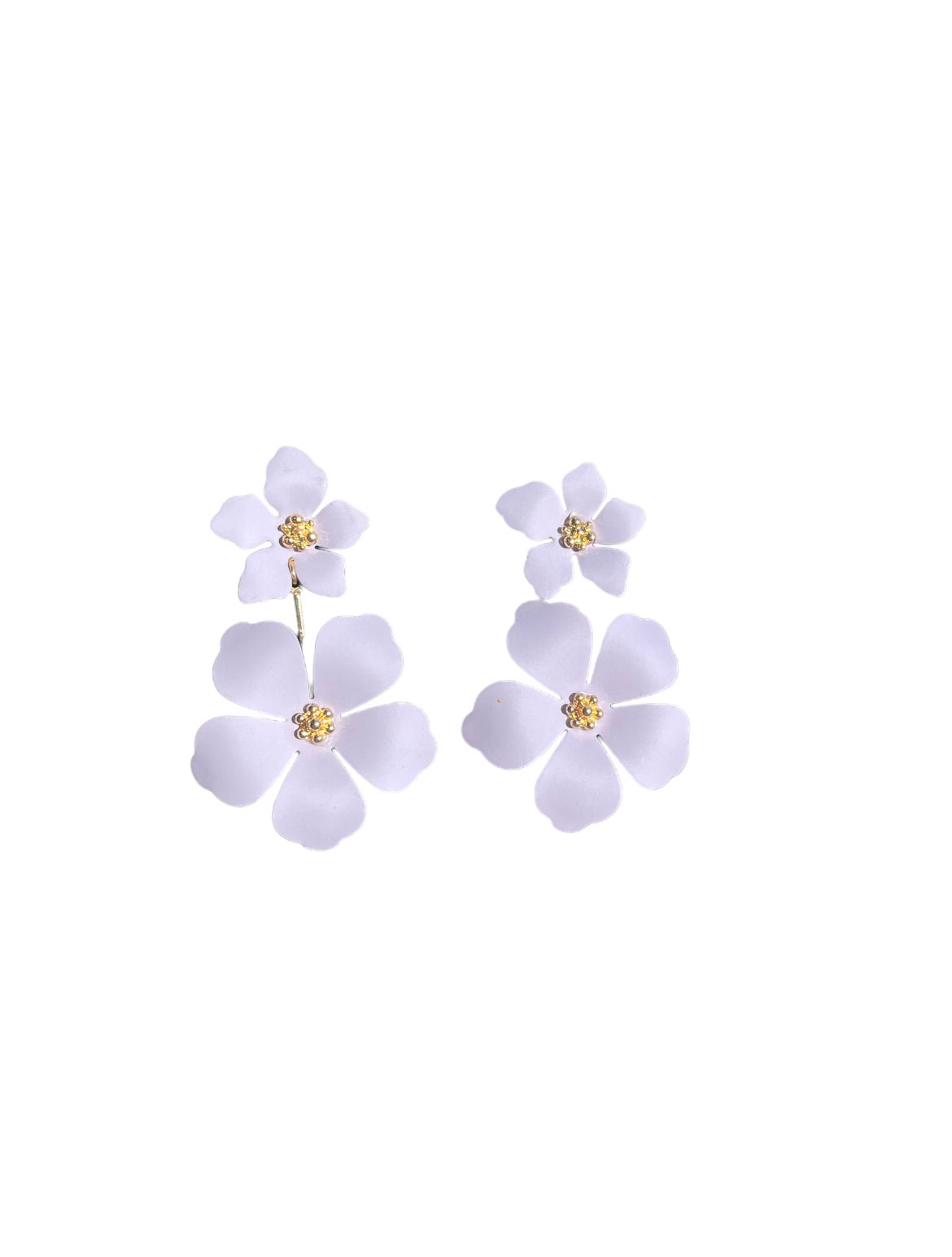 Lavender/Purple Gold Tone Dangle Flower Blossom Earrings - Reed House of Jewels
