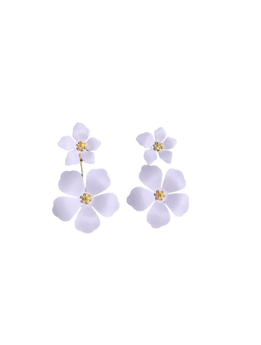 Lavender/Purple Gold Tone Dangle Flower Blossom Earrings - Reed House of Jewels