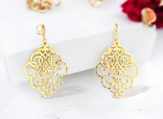 Gold Tone Filigree Pattern Earrings - Reed House of Jewels