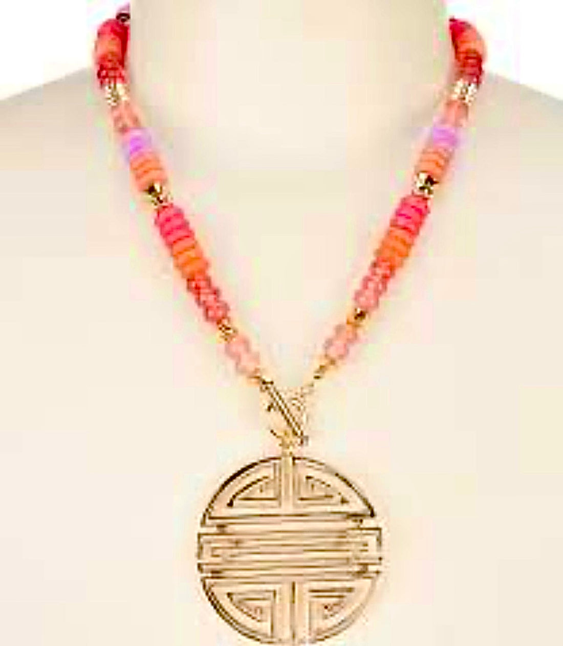 Beaded Geo-Link Shou Pendant Necklace