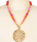 Beaded Geo-Link Shou Pendant Necklace