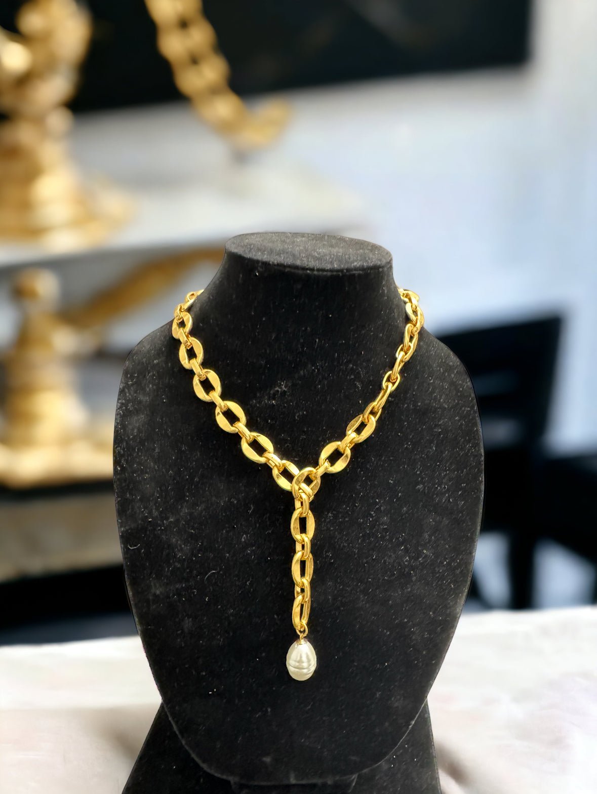 Freshwater Pearl Bold Link Necklace - Gold - Reed House of Jewels