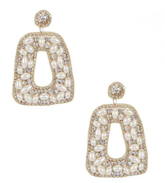 Pearl and Stone Rectangle Drop Earrings - Reed House of Jewels