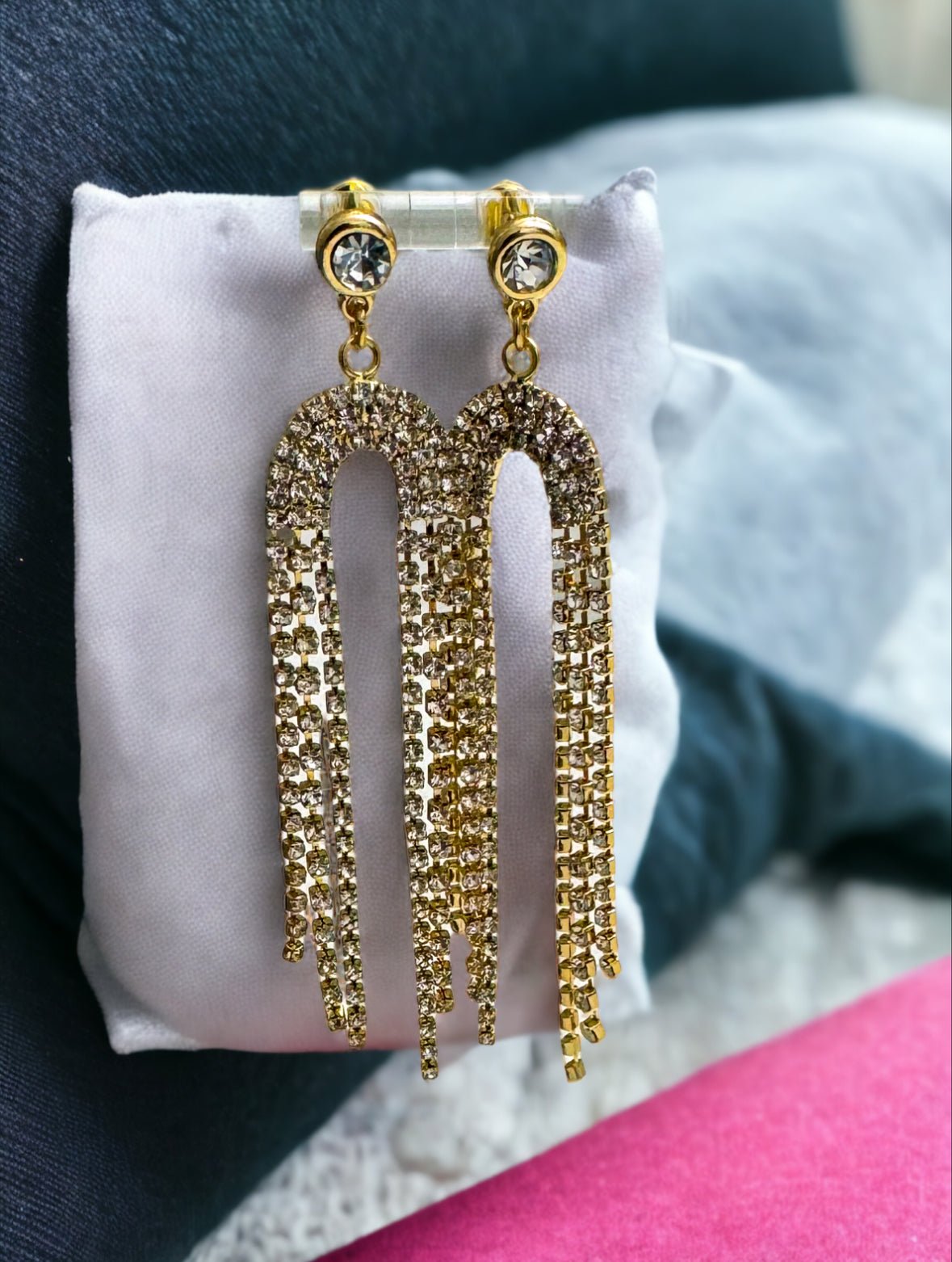 Gold Tone with Crystal Stone Fringe Drops Post Earrings - Reed House of Jewels