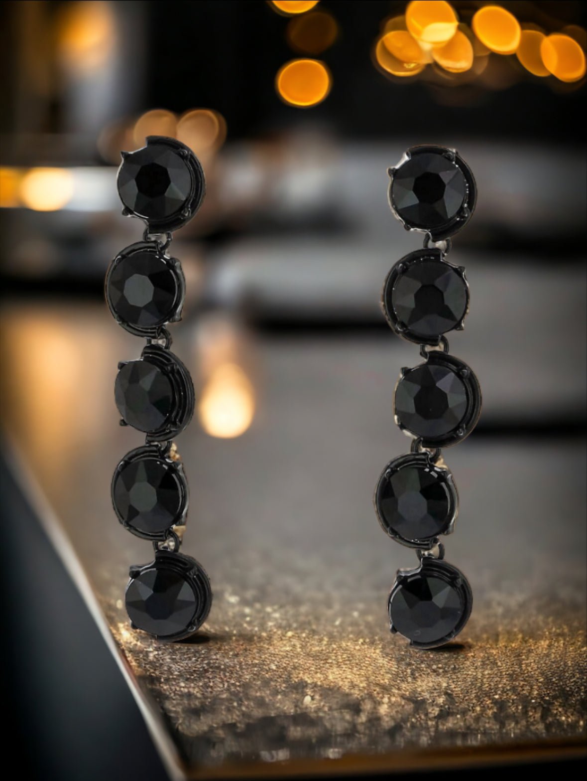 Hematite Tone Faceted Jet Black Stone Linear Drop Earrings - Reed House of Jewels