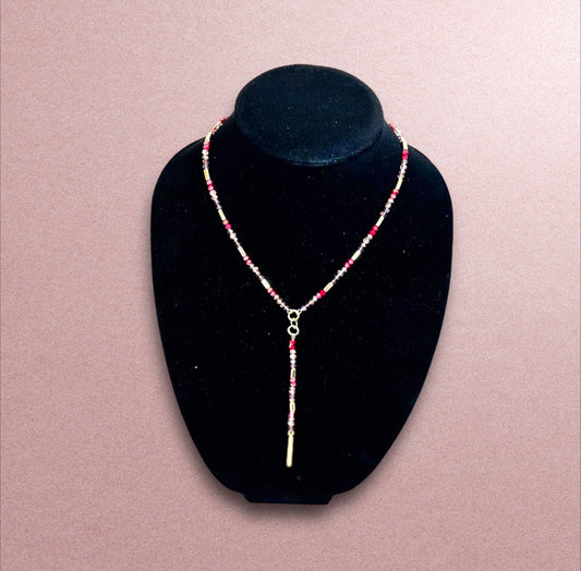 Gold - Tone and Red Mixed Bead Lariat Necklace - Reed House of Jewels