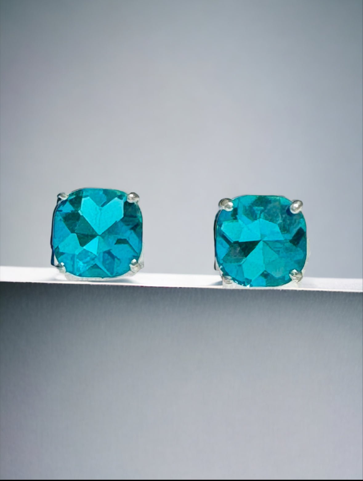 Large Aqua Crystal Square Stud Earrings - Reed House of Jewels
