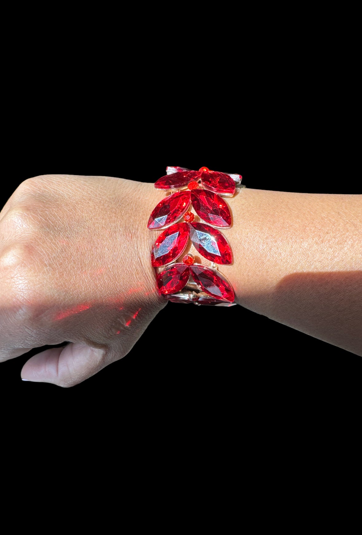 Red Marquise Cut Stone Cluster Stretch Evening Bracelet - Reed House of Jewels