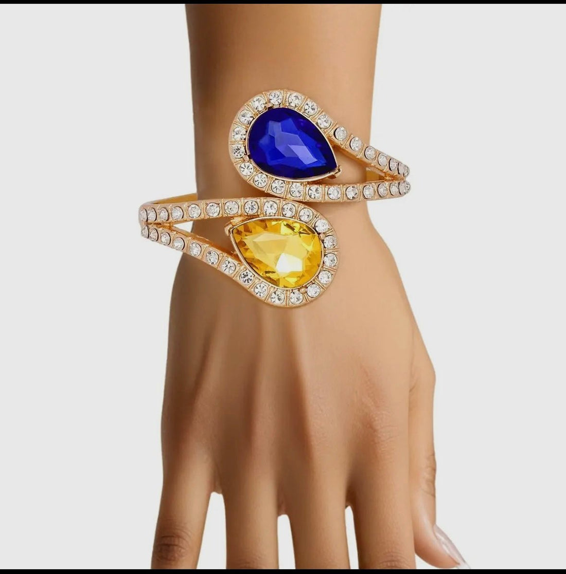 Blue and Gold Large Teardrop Crystal Bracelet - Reed House of Jewels