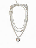 Silver Tone Multi - Layer Chain with Heart Pendant with Earrings Set - Reed House of Jewels