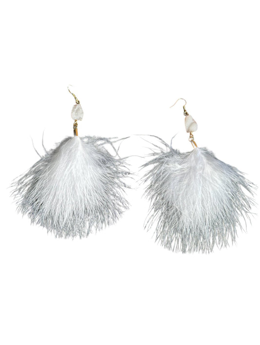 White Feather and Stone Pendant Earrings - Reed House of Jewels